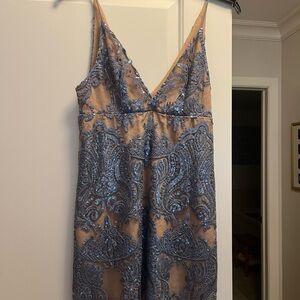 Free People Blue Sequin and Nude Mini Dress